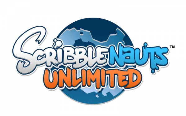 HD desktop wallpaper featuring the Scribblenauts Unlimited logo with a stylized globe in the background.