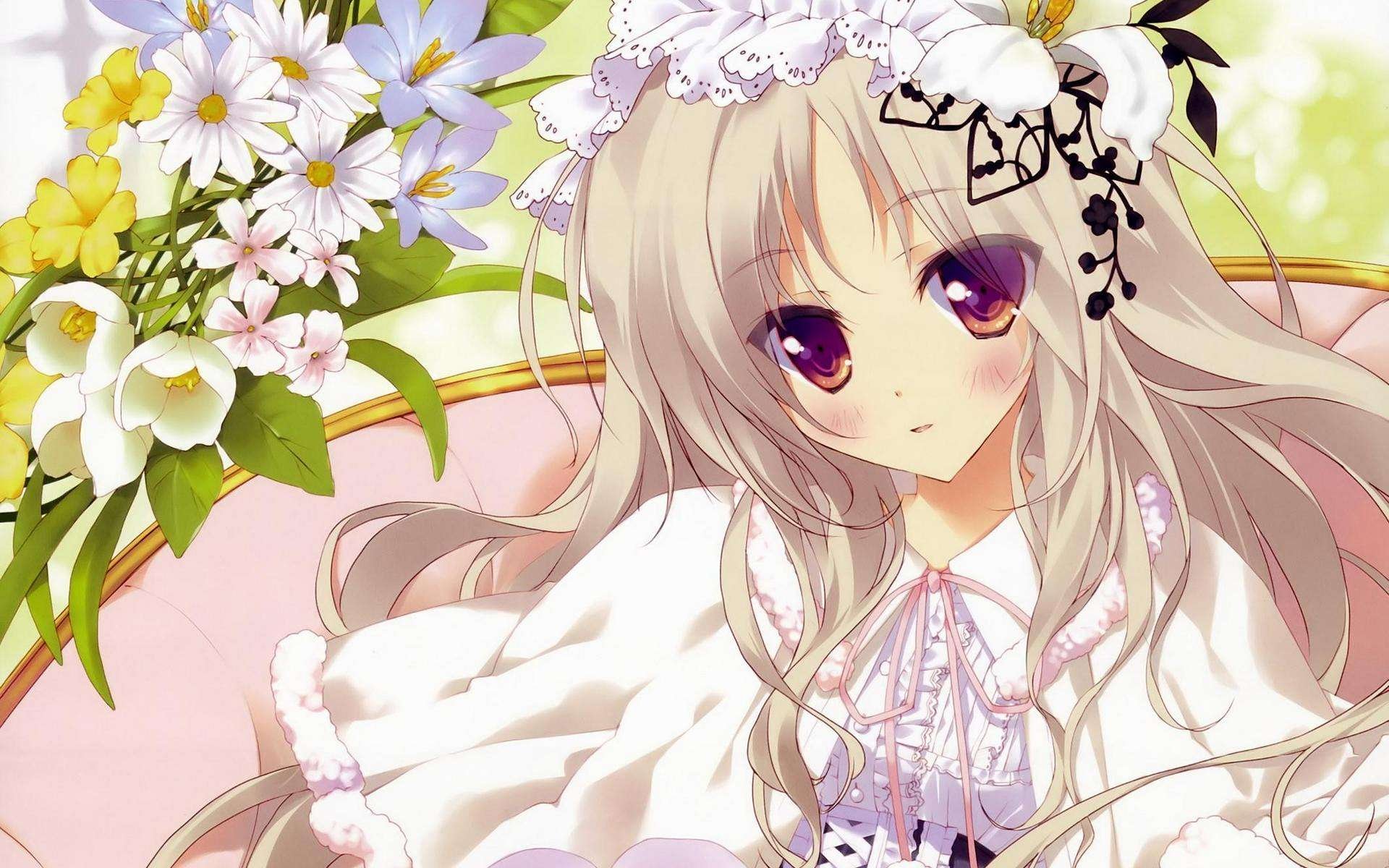 An HD desktop wallpaper featuring a Vocaloid character in a delicate floral setting, showcasing vibrant colors and anime aesthetics.