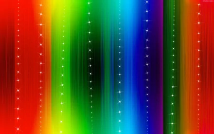 HD PC desktop wallpaper featuring abstract vertical lines in a vibrant rainbow gradient with scattered white sparkles for a dynamic, colorful background.
