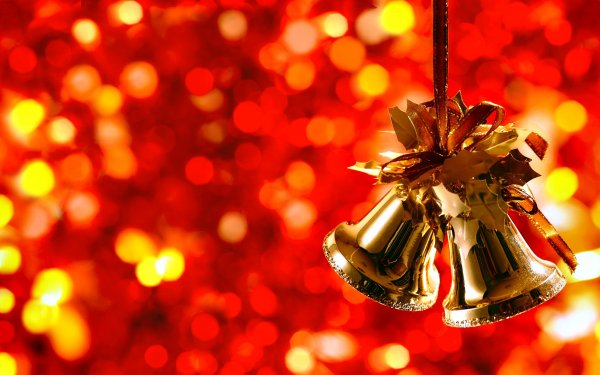 Holiday Christmas Red Christmas Ornaments Bokeh Bell HD Wallpaper | Background Image