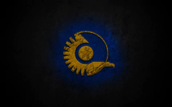 HD desktop wallpaper featuring the emblem from Planetside, with a blue and gold motif on a dark textured background.