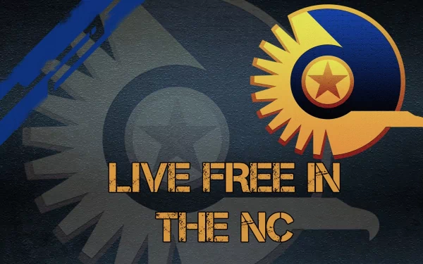 HD Planetside themed desktop wallpaper featuring the iconic New Conglomerate logo with the phrase Live Free in the NC.