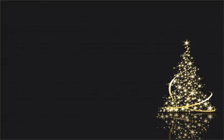 A festive Christmas tree adorned with glowing lights stands against a dark background, creating a warm holiday ambiance in this HD desktop wallpaper.