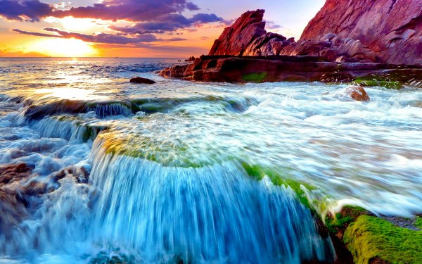 Earth Ocean Waterfall Nature Coast Sunset Cloud HD Wallpaper | Background Image