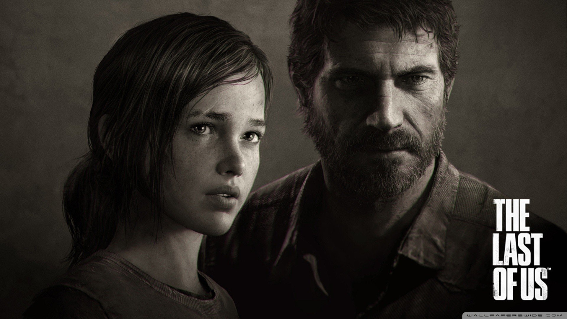HD desktop wallpaper featuring two main characters from 'The Last of Us,' with the game's title displayed in the bottom right corner.