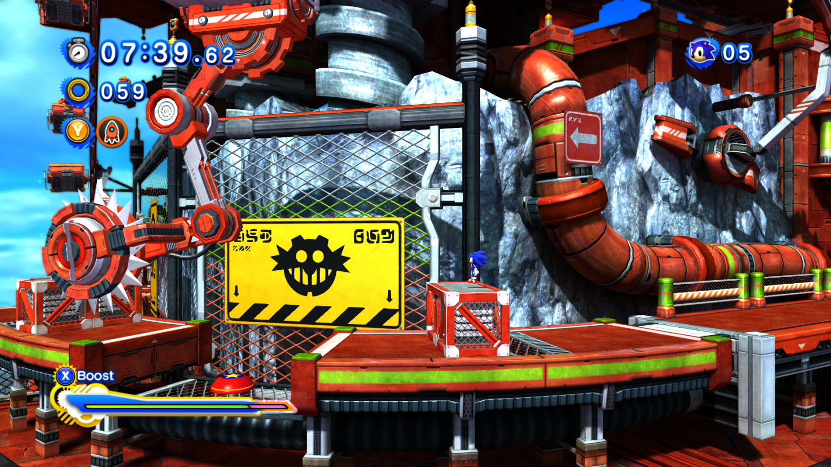 HD desktop wallpaper of Sonic Generations game featuring a vibrant Sonic the Hedgehog level design with industrial elements and colorful gameplay interface.