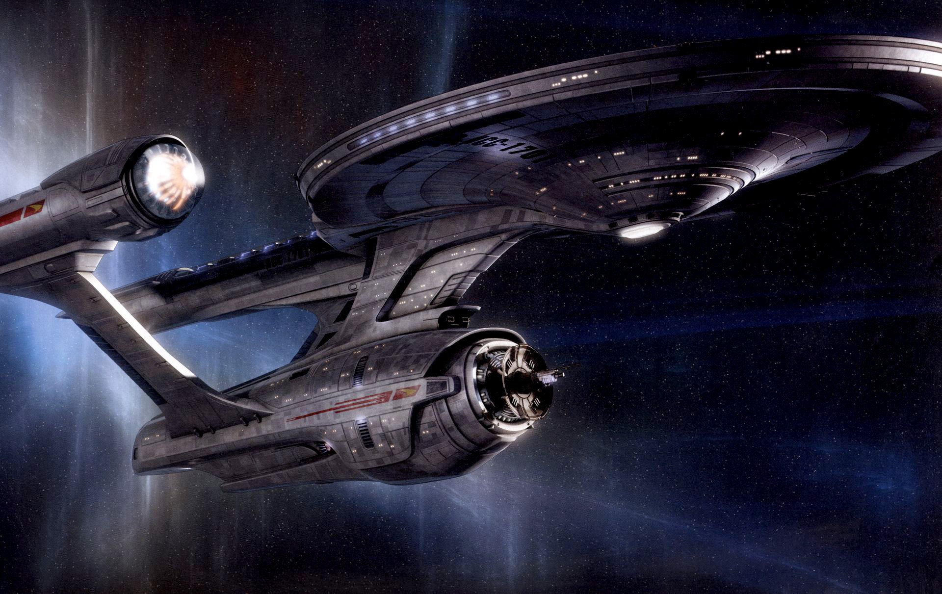 A detailed HD wallpaper featuring a Star Trek starship navigating through a cosmic backdrop, embodying the essence of sci-fi adventure and exploration.