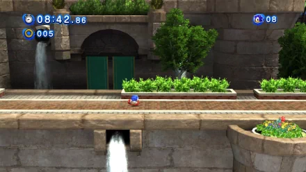 HD Sonic Generations wallpaper featuring Sonic the Hedgehog in action against a lush garden backdrop.