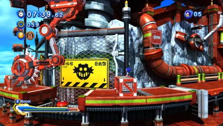 HD desktop wallpaper of Sonic Generations game featuring a vibrant Sonic the Hedgehog level design with industrial elements and colorful gameplay interface.