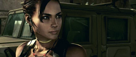 HD desktop wallpaper featuring a character from Resident Evil 5 set against a backdrop with a vehicle, fitting for game enthusiasts' screens.