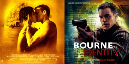HD desktop wallpaper featuring The Bourne Identity with intense imagery of the protagonist and a romantic scene in vibrant colors.