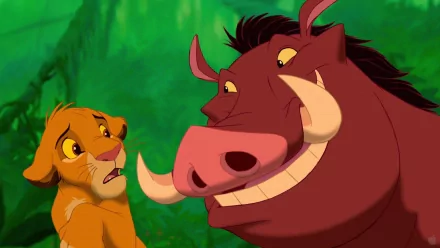 HD wallpaper of Simba and Pumbaa from The Lion King (1994), with a vivid green background.