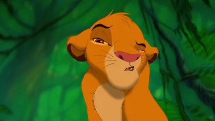 HD wallpaper of Simba from The Lion King (1994) against a green jungle background.