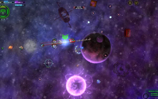 HD wallpaper of a dynamic space battle with ships, lasers, and a planet, embodying a space pirates and zombies theme.