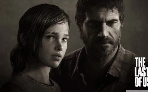 HD desktop wallpaper featuring two main characters from 'The Last of Us,' with the game's title displayed in the bottom right corner.