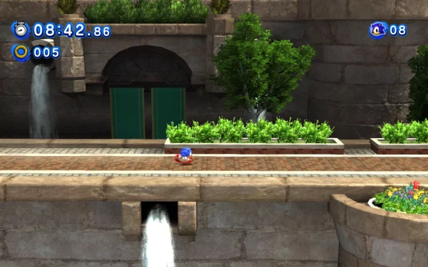 HD Sonic Generations wallpaper featuring Sonic the Hedgehog in action against a lush garden backdrop.