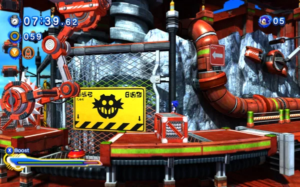 HD desktop wallpaper of Sonic Generations game featuring a vibrant Sonic the Hedgehog level design with industrial elements and colorful gameplay interface.