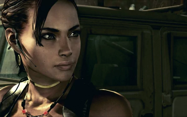 HD desktop wallpaper featuring a character from Resident Evil 5 set against a backdrop with a vehicle, fitting for game enthusiasts' screens.