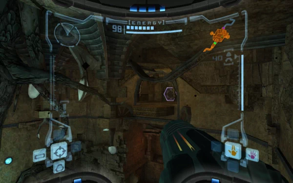 HD desktop wallpaper featuring a first-person view from the video game Metroid Prime with HUD elements visible.