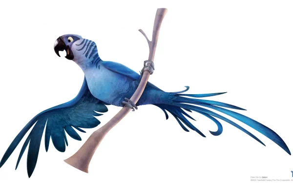 A vibrant blue macaw perched on a branch, showcasing its striking feathers, from the animated movie Rio. This HD wallpaper captures the essence of the film’s colorful adventure.