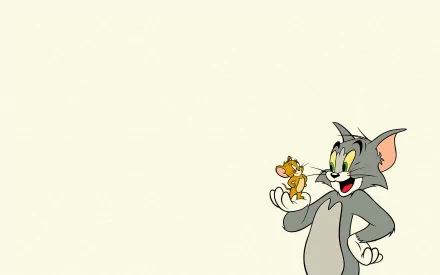 HD desktop wallpaper of the TV show Tom and Jerry, featuring Tom holding Jerry with a white background.