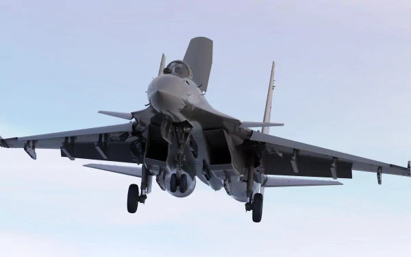 Military Sukhoi Su-33 fighter jet captured mid-flight against a clear sky, presented as a high-definition PC desktop wallpaper and background.