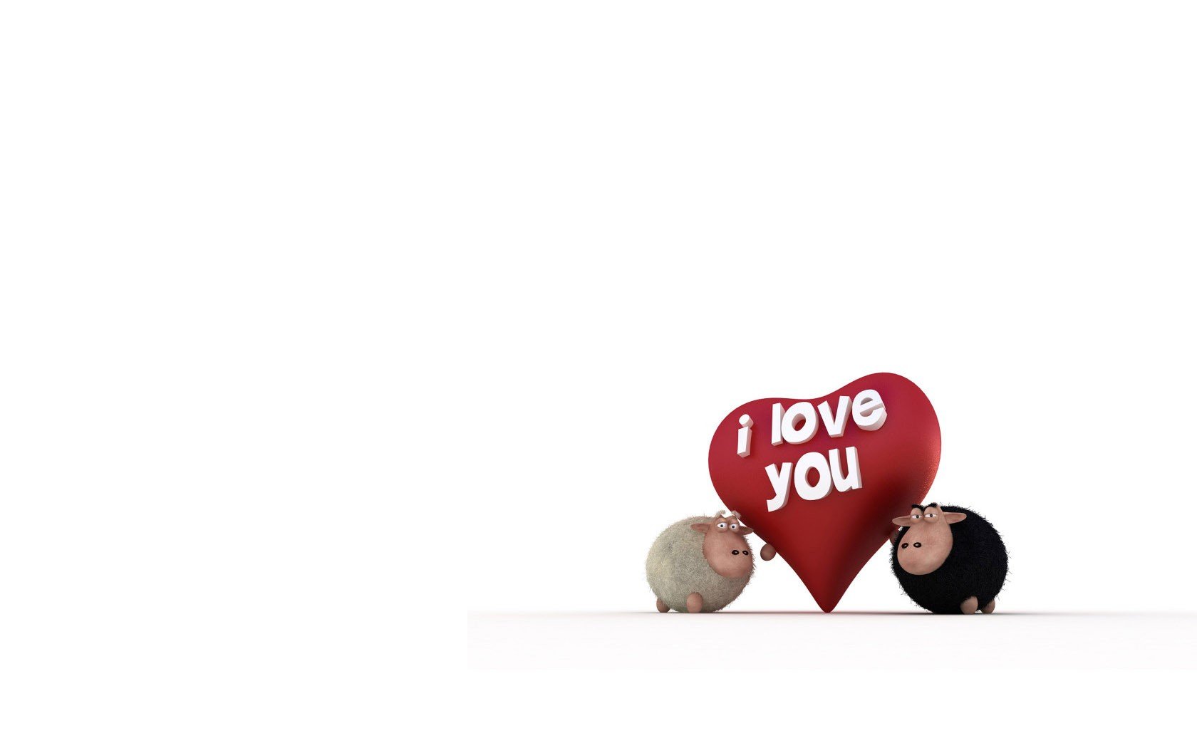Two cartoon sheep gaze affectionately at a large red heart with the text I love you, creating a whimsical and artistic wallpaper that beautifully expresses love.