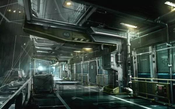 A futuristic sci-fi building corridor featuring sleek architecture, illuminated pathways, and advanced technology elements, suitable as an HD PC desktop wallpaper and background.