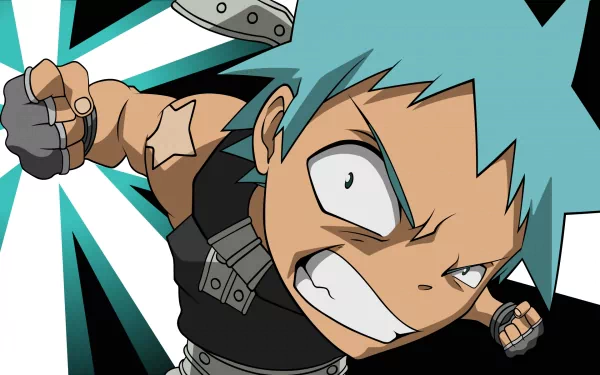 A dynamic HD wallpaper featuring Black Star from the anime Soul Eater, showcasing his intense expression and striking pose against a bold, radiant background.