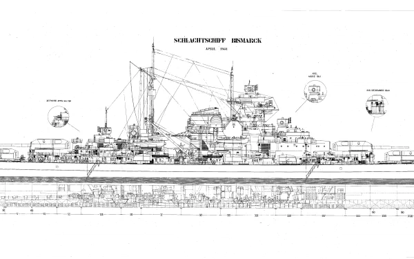  The German Battleship Bismark schematics.