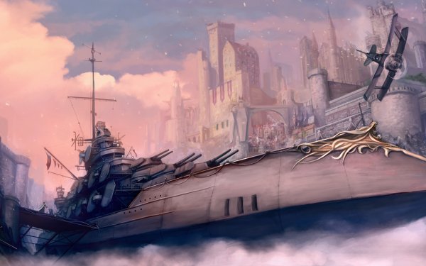 Sci Fi Steampunk City Warship HD Wallpaper | Background Image