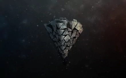 HD desktop wallpaper featuring a floating, fragmented rock formation against a starry cosmic background.