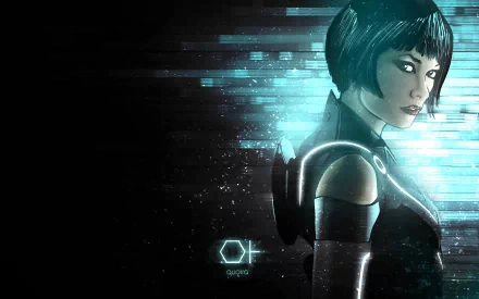 HD PC desktop wallpaper featuring a stylized character from the movie TRON: Legacy with glowing futuristic elements and a dark, digital-themed background.