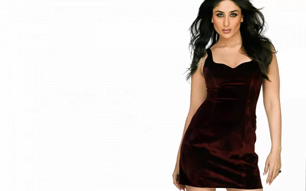 HD desktop wallpaper of Bollywood actress and celebrity Kareena Kapoor in a glamorous pose, wearing a stylish dark dress.