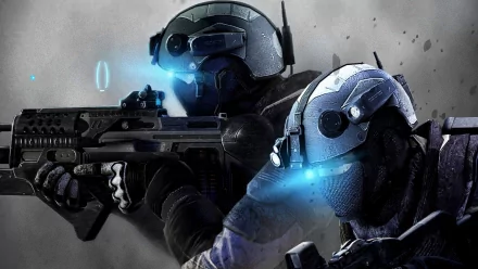 HD wallpaper featuring SWAT team members in tactical gear, poised with weapons and illuminated by glowing blue accents, set against a dramatic background.