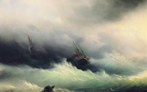 artistic oil painting ocean storm HD Desktop Wallpaper | Background Image