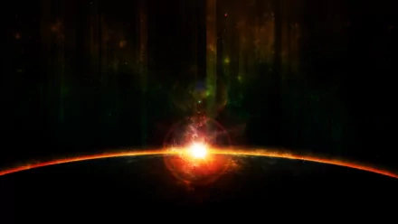 A stunning sci-fi planetscape featuring a glowing horizon with vibrant colors and cosmic elements, designed as a high-definition PC desktop wallpaper and background.