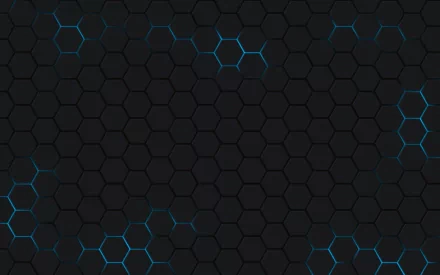 An abstract hexagonal pattern with a dark background and glowing blue accents, designed as an HD desktop wallpaper.