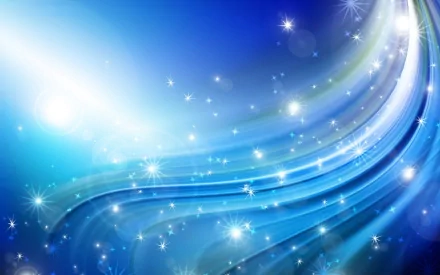 HD artistic desktop wallpaper featuring streaks of light with sparkling stars against a blue gradient background.