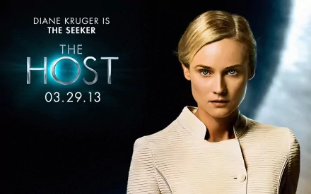 Diane Kruger stars as The Seeker in the movie The Host (2013). This HD wallpaper captures her determined look against a dark, atmospheric backdrop.