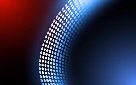 Abstract HD PC desktop wallpaper featuring a curved pattern of blue and white dots against a dark gradient background with red and blue hues.