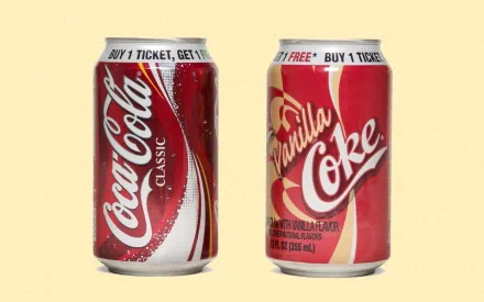 Man-made Coca-Cola image: two cans (Classic and Vanilla Coke) on a pale backdrop, presented as a 2K Quad HD PC desktop wallpaper/background.