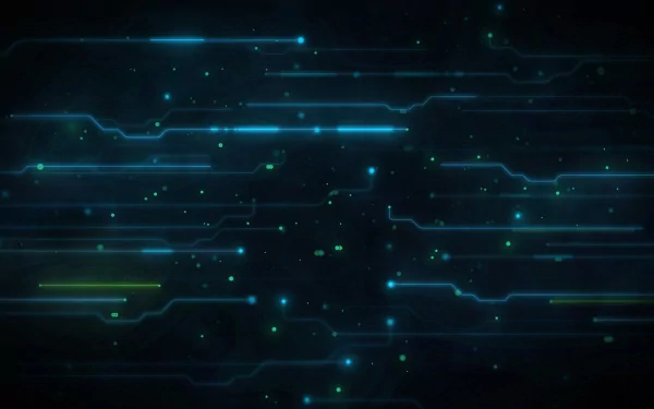 Abstract green high-tech circuit design with glowing lines and dots on a dark background, creating a futuristic HD PC desktop wallpaper and background.