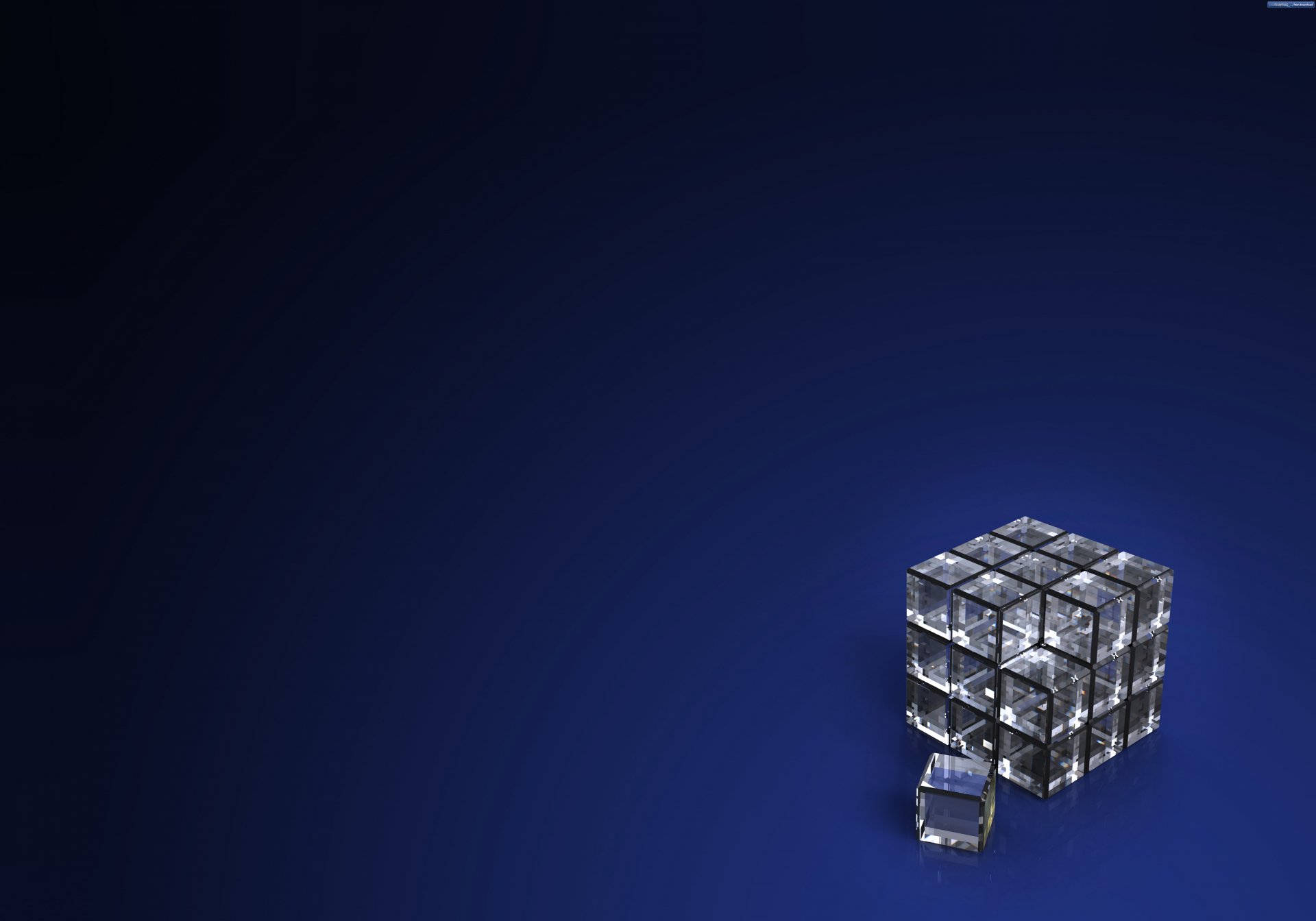 Abstract cube with a fractured glass texture set against a deep blue background, designed as a 4K Ultra HD PC desktop wallpaper and background.