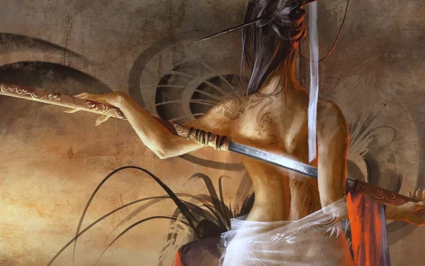 HD PC desktop wallpaper featuring a character from the video game Kal Online, set against a muted, artistic background with dynamic brushstrokes and textures.
