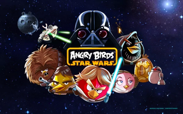 A vibrant HD wallpaper featuring Angry Birds characters in a Star Wars theme, showcasing iconic elements from both the video game and the beloved sci-fi universe.