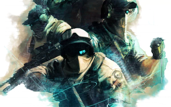 HD desktop wallpaper featuring characters from Tom Clancy's Ghost Recon: Future Soldier, showcasing tactical soldiers with equipment and a dynamic background.