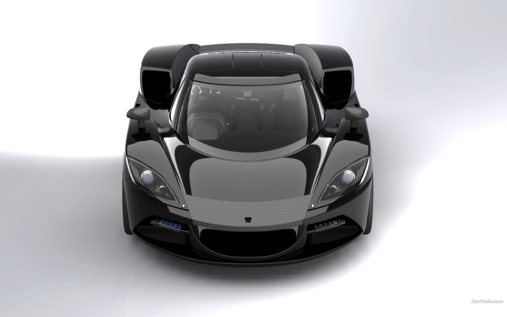 HD PC desktop wallpaper featuring a sleek black Arash AF-10 sports car, showcased from a front aerial view against a minimalist white background.