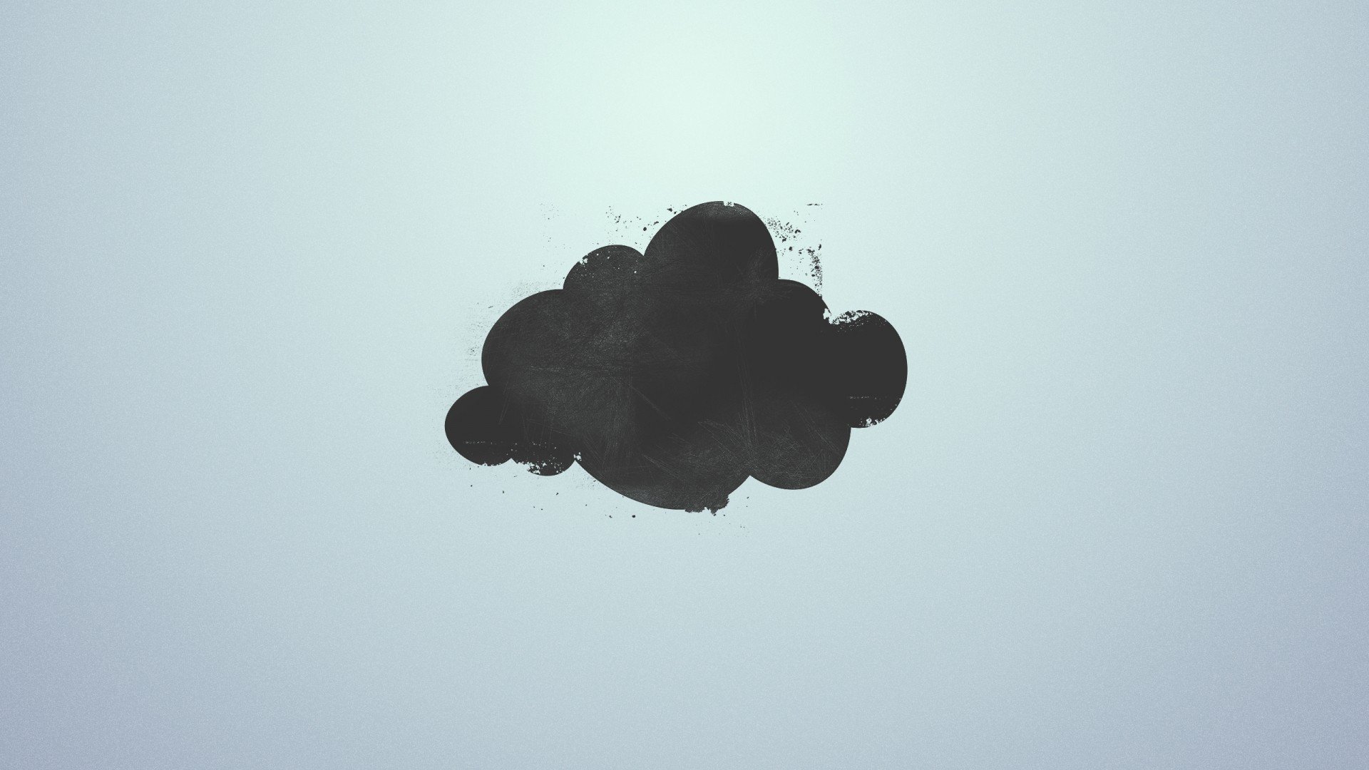 HD wallpaper of a solitary dark cloud centered on a light grey background, portraying a simplistic nature theme.