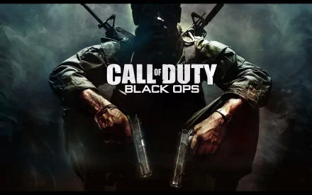 HD desktop wallpaper and background for the video game Call of Duty: Black Ops. The image features a soldier holding dual pistols with the game's title prominently displayed.